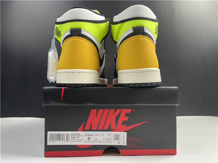 Jordan1 White Black Volt University Gold 555088-118